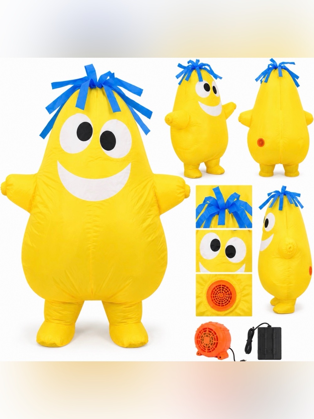 Adult Inflatable Yellow Monster Halloween Costume Funny Cartoon Air Blower